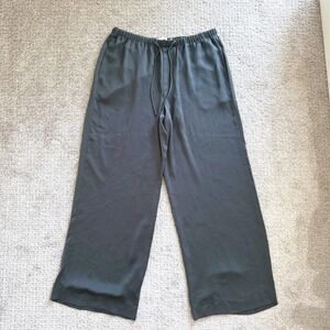 Vince Satin Fluid Bias Cut Wide Leg Drawstring Pants Green Grey XL Minimal